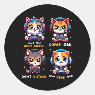 Adesivo Redondo Gato Gamer Divertido Jogos de Vídeo Game Pew Menin