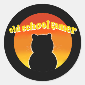 Adesivo Redondo Gato Gamer Retro Old School - Estilo Vintage dos A