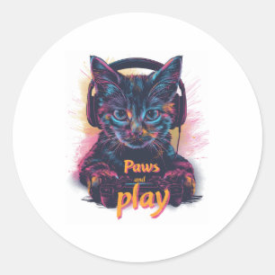 Adesivo Redondo Gato Gamer Subiu de Nível