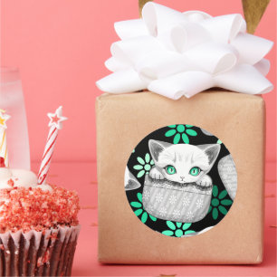 Adesivo Redondo Gato, Gato, Gato e Playaking de uma Bolsa