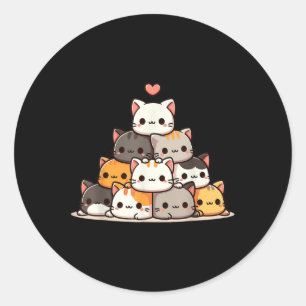 Adesivo Redondo Gato Gato Gato Giro Anime Kawaii Neko