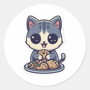 Adesivo Redondo Gato Gato Gelado Comendo cookies Clássicos T-Shirt