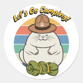 Adesivo Redondo Gato gordo engraçado quer ir acampar