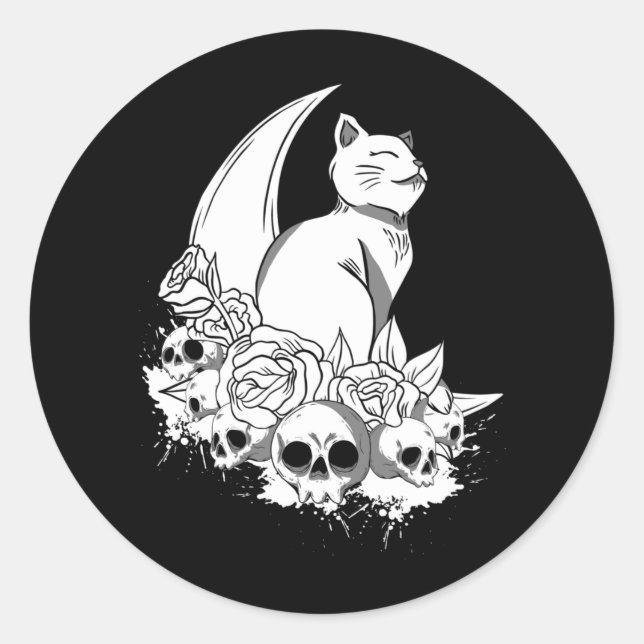 Adesivo Redondo Gato Gótico do Gótico de Pastel Testemunha (Frente)