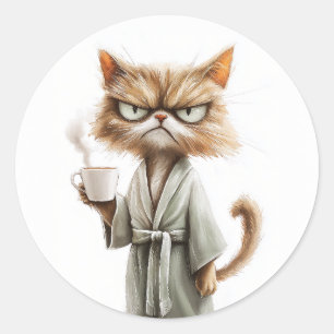Adesivo Redondo Gato Grumpy Precisa De Café
