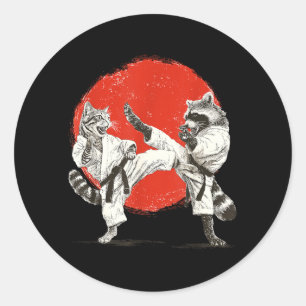 Adesivo Redondo Gato Guaxinim Engraçado de Karatê _ Artes Marciais