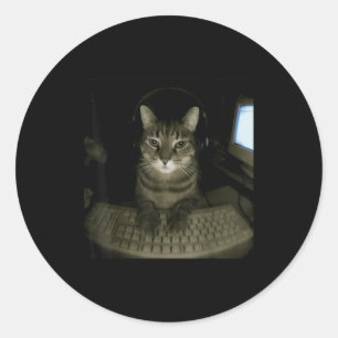 Adesivo Redondo Gato Hacker Meme Engraçado Gato Computador Gatinho