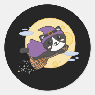 Adesivo Redondo Gato Halloween Bruxas Crianças de Bruxas
