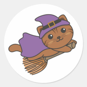 Adesivo Redondo Gato Halloween Bruxas Crianças de Bruxas Figuras C