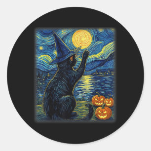 Adesivo Redondo Gato Halloween Engraçado Amante de Gatos Pretos Pa