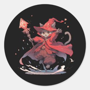 Adesivo Redondo Gato Herói Mago Vermelho Fofo