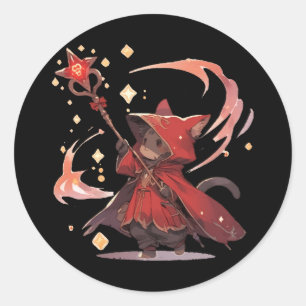 Adesivo Redondo Gato Herói Mago Vermelho Fofo