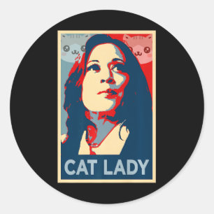 Adesivo Redondo Gato Infantil Engraçado Lady Kamala Harris Raparig