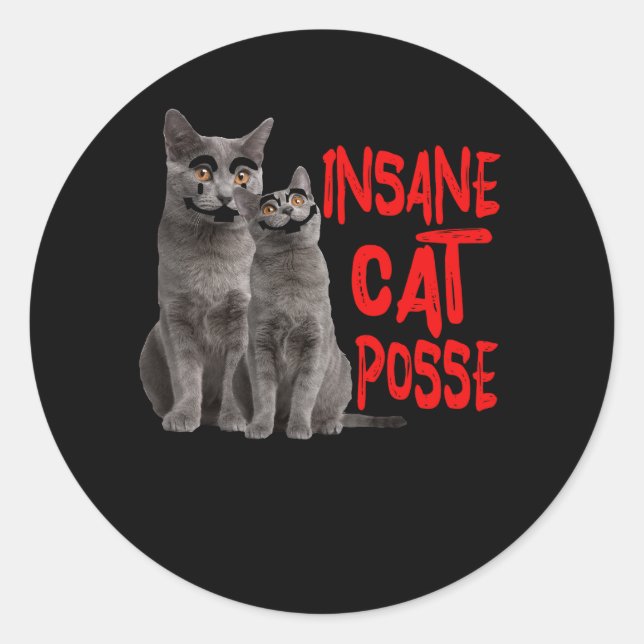 Adesivo Redondo Gato Insano Posse Circo Gato Chocante Hilarious Na (Frente)
