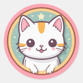 Adesivo Redondo Gato Japonês Bonito Kawaii Kitten