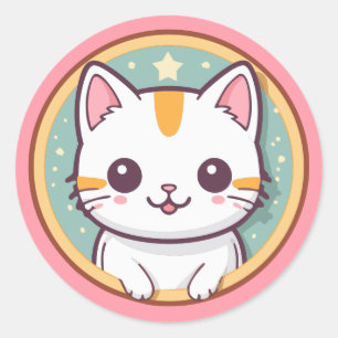 Adesivo Redondo Gato Japonês Bonito Kawaii Kitten
