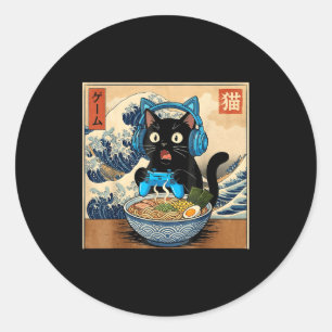 Adesivo Redondo Gato Japonês de Ramen Engraçado Gamer Kawaii Fofo