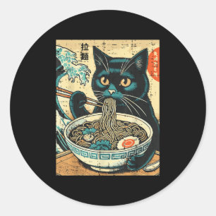 Adesivo Redondo Gato Japonês Ramen Excelente Wave Vintage Art Comi