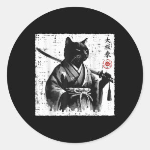 Adesivo Redondo Gato Japonês Samurai Tai Chi Ninja Art Men Ki