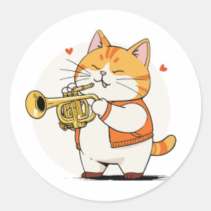 Adesivo Redondo Gato Joga Trompete