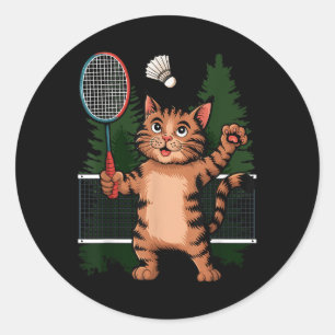 Adesivo Redondo Gato Jogando Badminton Jogador De Tartarugas Jogad