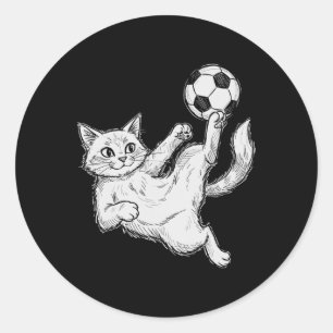 Adesivo Redondo Gato Jogando Futebol, Crianças E Meninos Futebol B