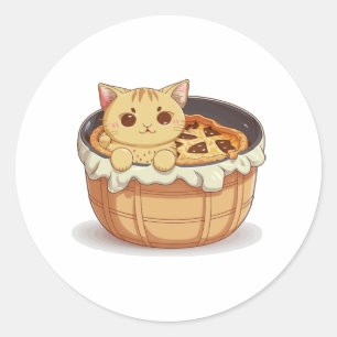 Adesivo Redondo Gato Kawaii em uma torta de Pote - Cuta e Whimsica