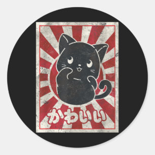 Adesivo Redondo Gato Kawaii Gato Negra Japonês Gato