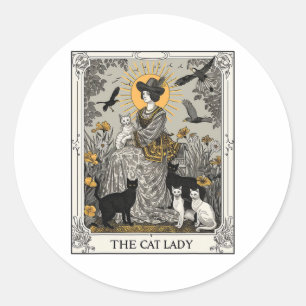 Adesivo Redondo Gato Lady Tarot Card Vintage Gótica Mulheres Gótic