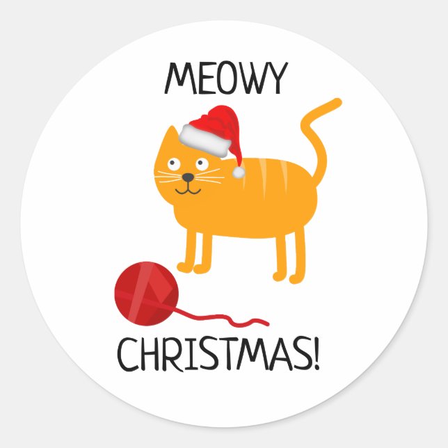 Adesivo Redondo Gato Laranja Divertido Sticker de Natal Meowy (Frente)