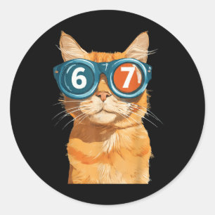 Adesivo Redondo Gato laranja engraçado meme 67 Seis Sete Gatos com