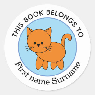 Adesivo Redondo Gato Laranja Este Livro Pertence Personalizado