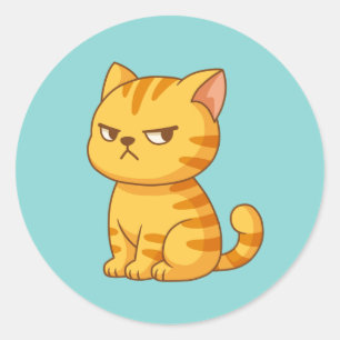 Adesivo Redondo Gato Laranja Mal-Humorado em Verde