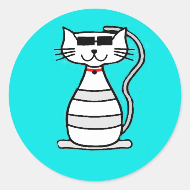 Adesivo Redondo Gato legal com óculos de sol (Frente)