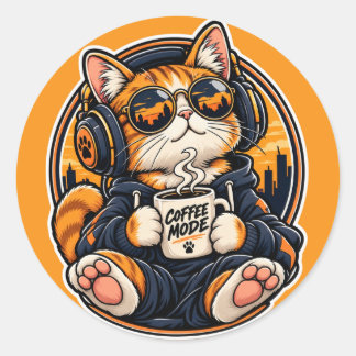Adesivo Redondo Gato legal de streetwear bebendo café