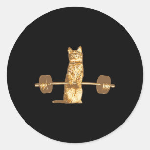 Adesivo Redondo Gato Levanta Peso Miado Halterofilismo Musculação