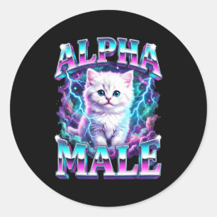 Adesivo Redondo Gato macho alfa filhote engraçado para homens mulh