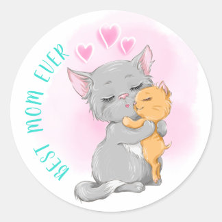 Adesivo Redondo Gato-mãe giro gatinho, Melhor mãe de todos os temp