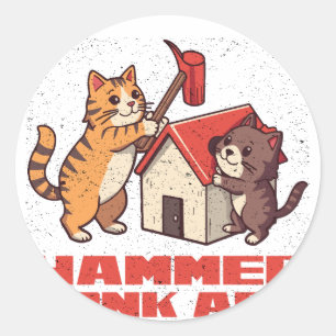 Adesivo Redondo Gato Martelo Bonk Meme Divertido Arte Fofo Retro