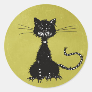 Adesivo Redondo Gato Mau preto verde-oliva
