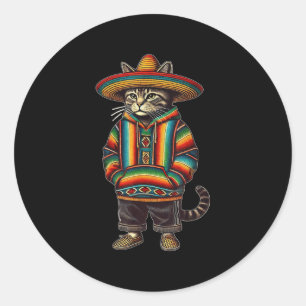 Adesivo Redondo Gato Mexicano Engraçado Sombrero Baja Cinco De May
