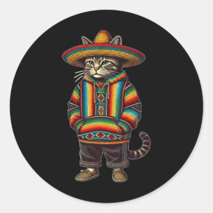 Adesivo Redondo Gato Mexicano Engraçado Sombrero Ja Cinco De Mayo