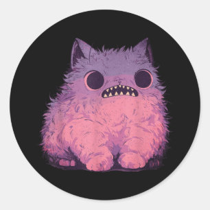 Adesivo Redondo Gato Monstro Gráfico de Gótico Kawaii Pastel Aesth