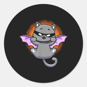 Adesivo Redondo Gato Morcego Divertido Gato Preto Com Gatinho De A