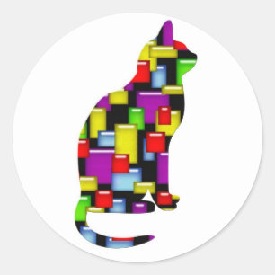 Adesivo Redondo gato mosaico