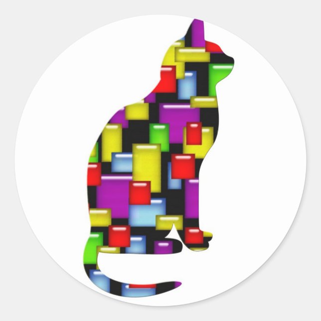 Adesivo Redondo gato mosaico (Frente)