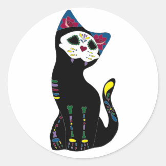 Adesivo Redondo Gato Muerto do Dia De Los Muertos Cat