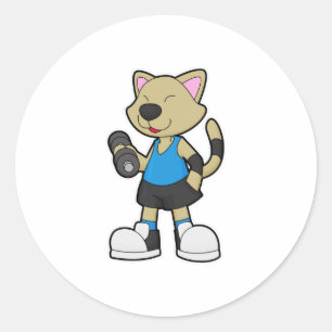 Adesivo Redondo Gato na Malhação com Dumbbell