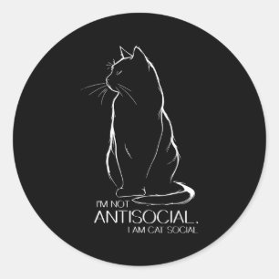 Adesivo Redondo Gato não anti-social gato social piada de gato mem