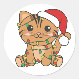 Adesivo Redondo Gato Natal Animais de inverno Gatos Ruas redondas 